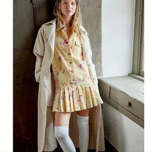 NEW Free People Connor Floral Pleated Yellow Mini Dress XS